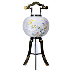 盆提灯: 花印 綾型蒔絵 絹二重 絵入 プラスチック製 電気コード式