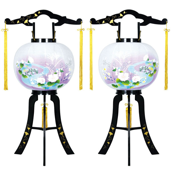 あかり 銀杏蒔絵 対絵 (一対入り) プラスチック製 電気コード式