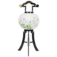 盆提灯: 花印 綾型蒔絵 絵入 電気コード式 プラスチック製 回転筒付