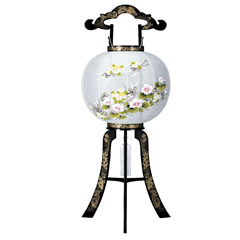 盆提灯: 花印 蒔絵 絵入 電気コード式 プラスチック製 回転筒付