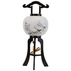 盆提灯: 黒檀調行灯 墨絵芙蓉桔梗 電気コード式 木製