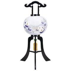 盆提灯: 雅木目 黒 絹二重 絵入 電気コード式 木製