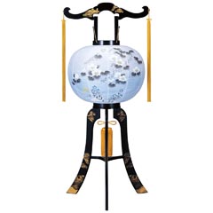 盆提灯: あかり 蒔絵 二重 絵 電気コード式 プラスチック製 回転筒付