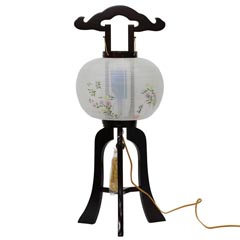 盆提灯: マグネット式 涼仙 絹張 秋草 ブラウン色塗 電気コード式 木製回転筒付