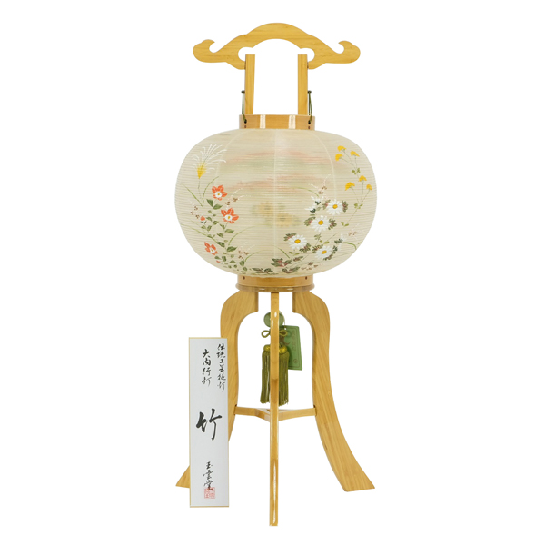佑季監修 竹 竹ひご巻火袋 絹二重 絵入 佑季監修 木製 電気コード式