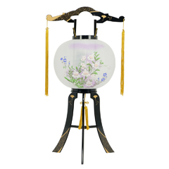 盆提灯: あかり 綾型蒔絵 絵入 電気コード式 プラスチック製 回転筒付