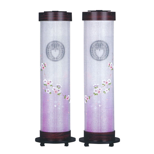 伸縮提灯 桜調 絹二重 枝垂れ桜 （一対入り） 木製 電気コード式 【家紋入代込】