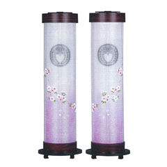 伸縮提灯 桜調 絹二重 枝垂れ桜 （一対入り） 木製 電気コード式 【家紋入代込】