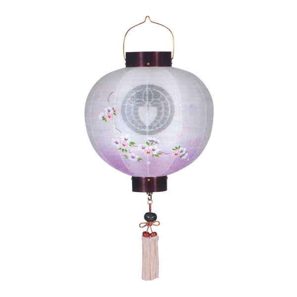 門提灯 桜調 絹二重 枝垂れ桜 木製 電池式（コードレス：LED仕様） 【家紋入代込】