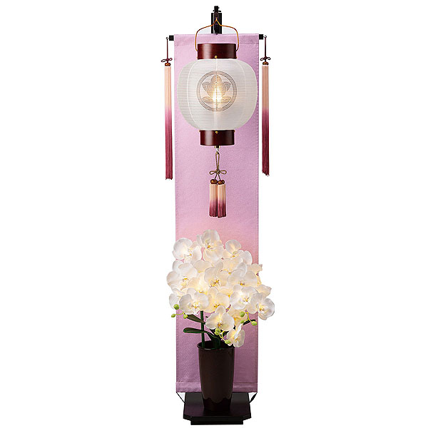 九寸丸 桜調 無地 絹 らんのあかり 金襴/紫背景 スタンド付き 電池式（コードレス：LED仕様） 