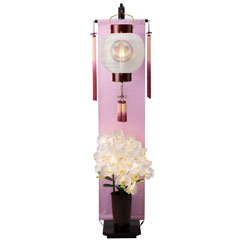 九寸丸 桜調 無地 絹 らんのあかり 金襴/紫背景 スタンド付き 電池式（コードレス：LED仕様） 