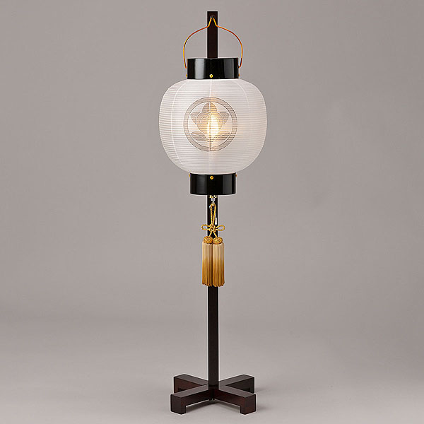 九寸丸 黒塗り 絹 無地 スタンド付き 電池式（コードレス：LED仕様） 【家紋入代込】