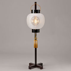 九寸丸 黒塗り 絹 無地 スタンド付き 電池式(コードレス:LED仕様) 【家紋入代込】