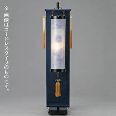 6番住吉 黒塗り 桔梗柄 絹二重 金襴/紺背景 スタンド付き 電気コード式 【家紋入代込】