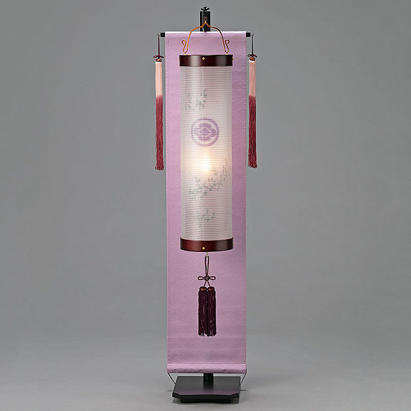 6番住吉 桜調 桜柄 絹二重 金襴/紫背景 スタンド付き 電池式（コードレス） 【家紋入代込】
