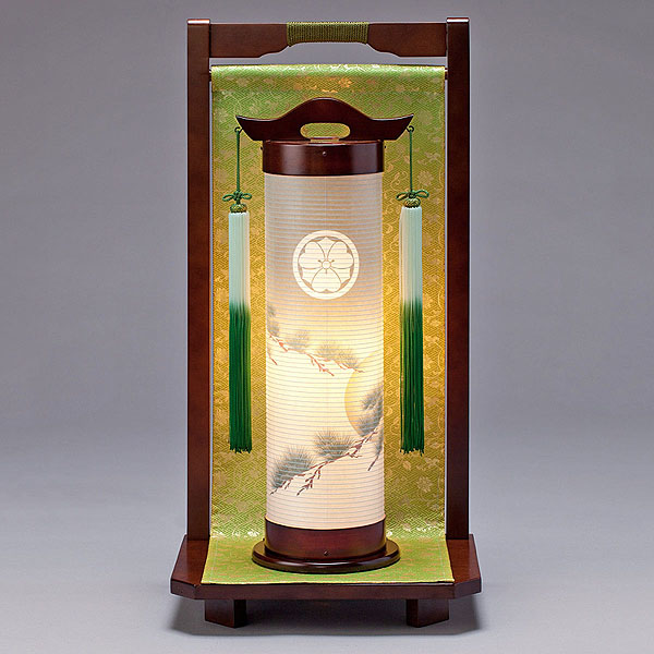 松に月柄 金襴 緑 電気コード式 【家紋入代込】