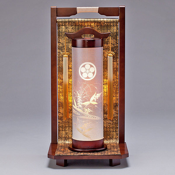 秋草柄 金襴 黒 電気コード式 【家紋入代込】