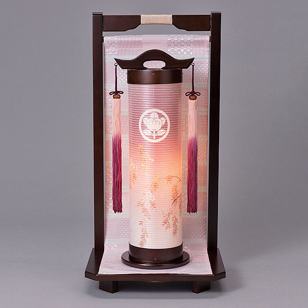 しだれ桜柄 市松 桃 電気コード式 【家紋入代込】