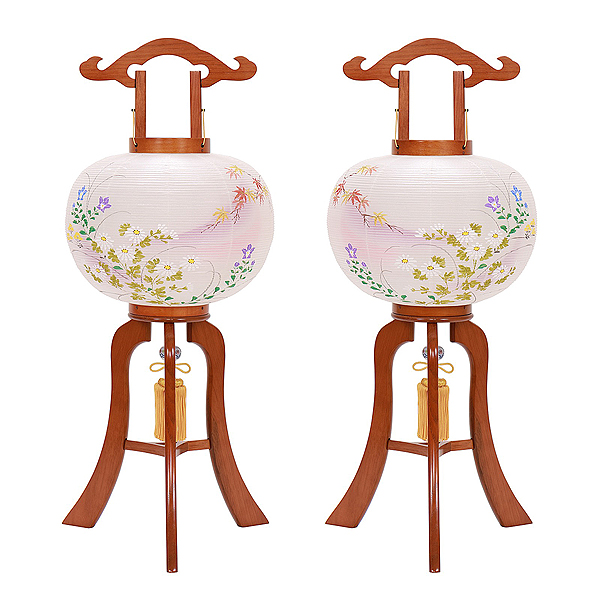 萩の香 絹二重 対絵 （一対入り） 電気コード式 木製