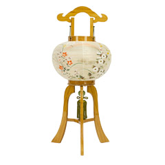 盆提灯: 竹 竹ひご巻火袋 絹二重 絵入 電気コード式 木製