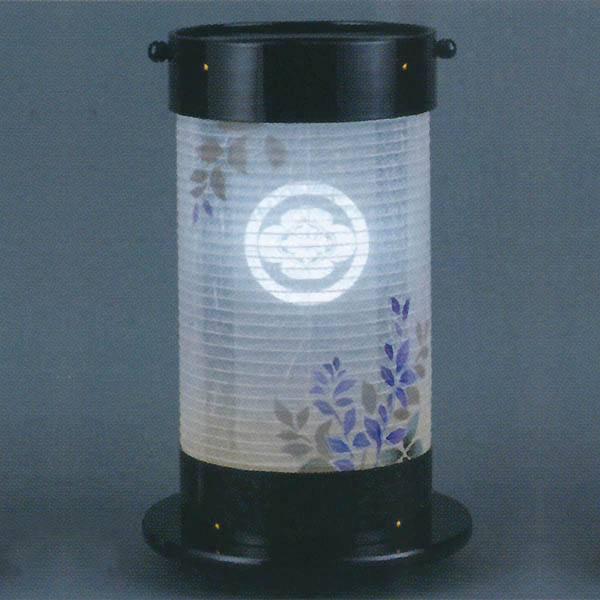 LED光彫刻 常燈明 黒塗 紫葉 木製 電気コード式（LED仕様） 【家紋入代込】 【組立不要】