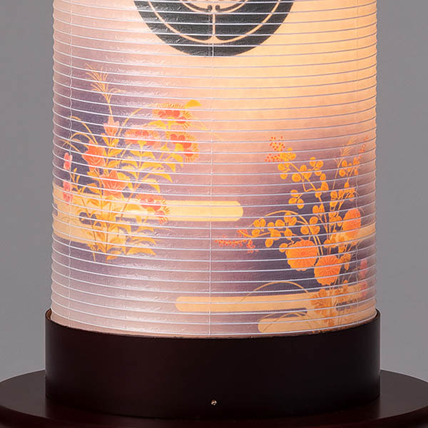 盆提灯 美山 煌 桜調 絹二重 秋草柄 猫足 彩円 茶色半月敷台付き 詳細画像 美山 盆提灯 煌 桜調 絹二重 秋草柄 猫足 彩円 茶色半月敷台付き 詳細画像