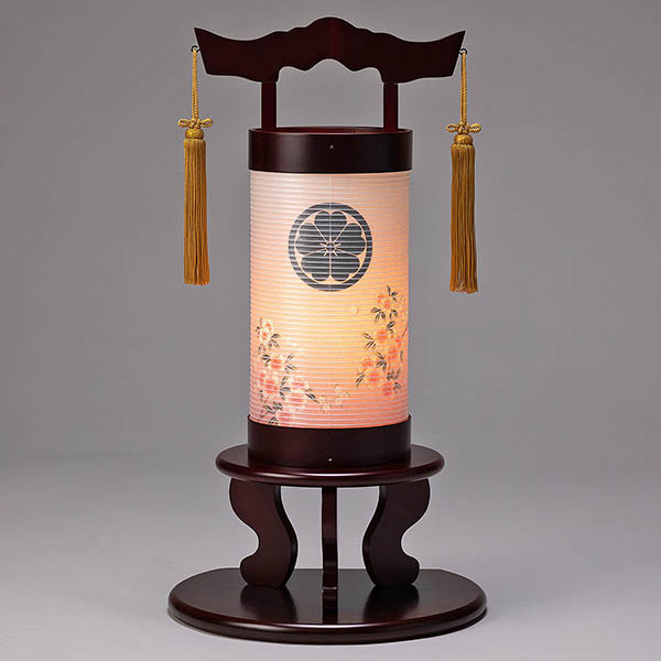 煌 桜調 絹二重 桜柄 猫足 彩円 茶色半月敷台付き 木製 電気コード式 【家紋入代込】