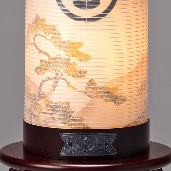 美山　 盆提灯　煌 桜調 絹二重 黒いぶし手打金具 松山水柄 猫足 彩円 茶色半月敷台付き　詳細画像