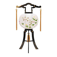 盆提灯: 綾型蒔絵 絹 絵入 プラスチック製 電気コード式