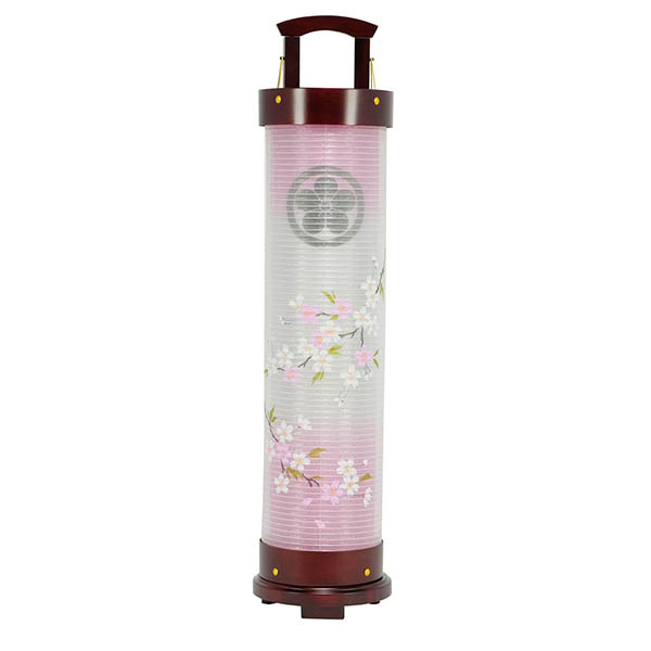 愁霊燈 桜花 おうか 絹二重 絵入 木製 電気コード式 【家紋入代込】