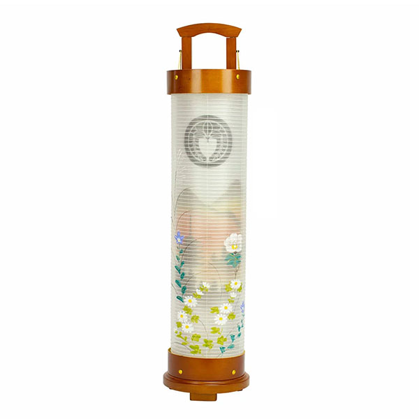 愁霊燈 黄昏 たそがれ 絹二重 絵入 木製 電気コード式 【家紋入代込】