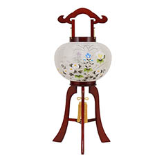 盆提灯: 美奉 絹二重 絵入 木製 電気コード式