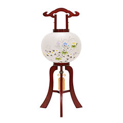 盆提灯: 美奉 絹二重 絵入 木製 電気コード式