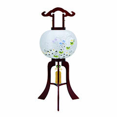 盆提灯: 美奉 絹二重 絵入 木製 電気コード式