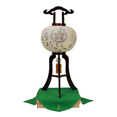 盆提灯: 銘木桜 絹二重 絵 桐箱入 木製 電気コード式 【家紋入代込】