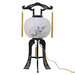 盆提灯: 黒蒔絵 芙蓉回転 紙張 プラスチック製 電気コード式