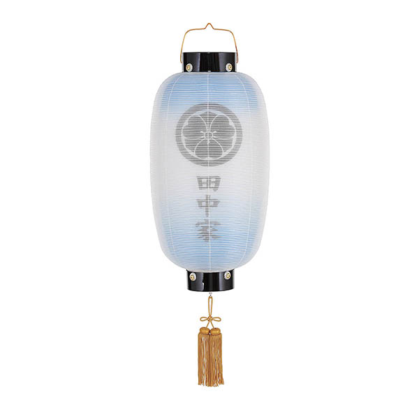 門提灯長 絹二重 青ボカシ 木製 電気コード式 【家紋入代込】