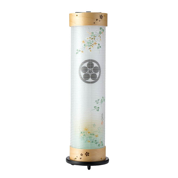 ホワイトバーチ 伸縮提灯 絹二重 ワンタッチ伸縮 木製 電気コード式（LED仕様） 【家紋入代込】