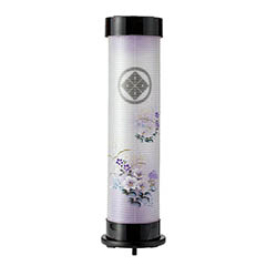 本黒塗 伸縮提灯 絹二重 紫芙蓉 ワンタッチ伸縮 木製 電気コード式（LED仕様） 【家紋入代込】