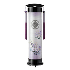 本黒塗 伸縮提灯 絹二重 紫芙蓉 ワンタッチ伸縮 木製 電気コード式(LED仕様) 【家紋入代込】