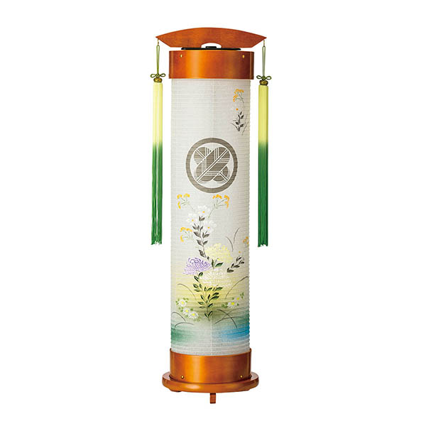 ライト 伸縮提灯 和紙 一重張り 乱菊 ワンタッチ伸縮 木製 電気コード式（LED仕様）【家紋入代込