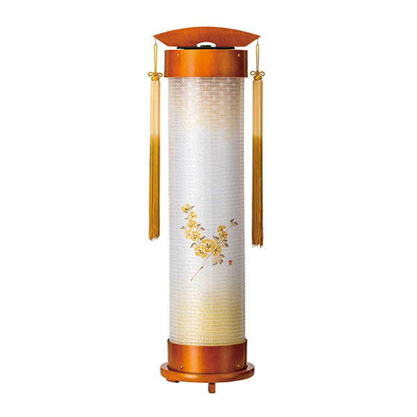 ライト 伸縮提灯 絹二重 山吹 ワンタッチ伸縮 木製 電気コード式（LED仕様）