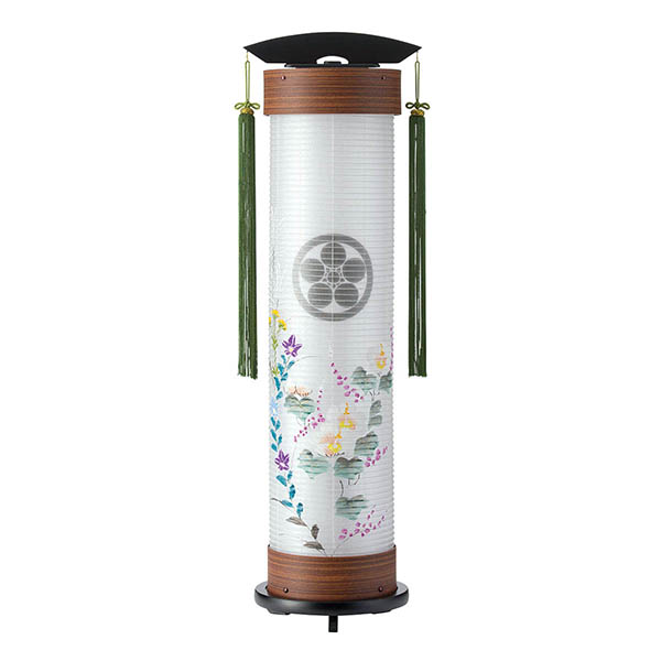 欅調 伸縮提灯 絹二重 古情芙蓉 硬質ボール材 ワンタッチ伸縮 電気コード式（LED仕様） 【家紋入