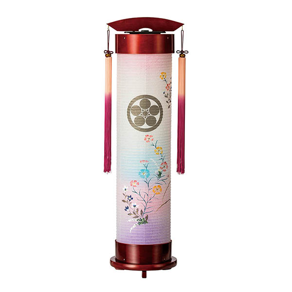 ワイン 伸縮提灯 和紙 一重張り 撫子 ワンタッチ伸縮 木製 電気コード式（LED仕様）【家紋入代込