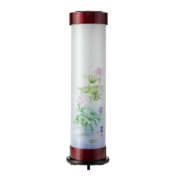 桜 伸縮提灯 絹二重 淡蓮華 ワンタッチ伸縮 木製 電気コード式（LED仕様）