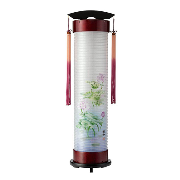 桜 伸縮提灯 絹二重 淡蓮華 ワンタッチ伸縮 木製 電気コード式（LED仕様）