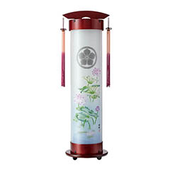 桜 伸縮提灯 絹二重 淡蓮華 ワンタッチ伸縮 木製 電気コード式 【家紋入代込】