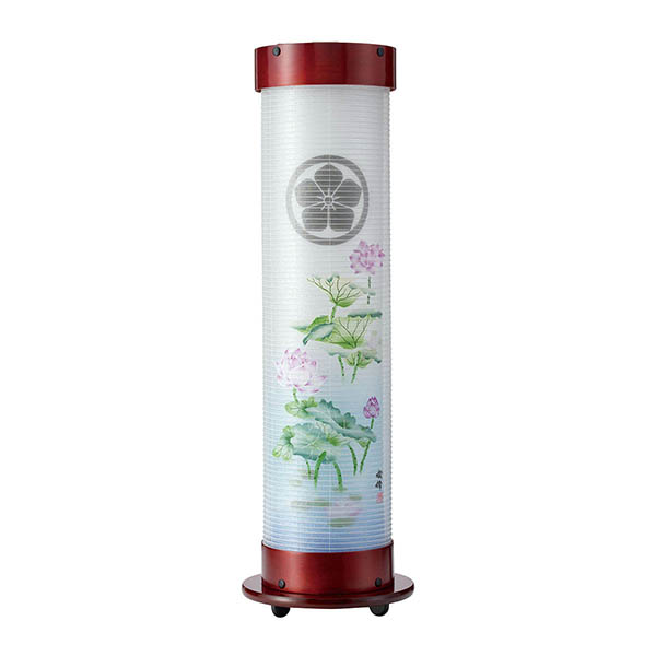 桜 伸縮提灯 絹二重 淡蓮華 ワンタッチ伸縮 木製 電気コード式 【家紋入代込】