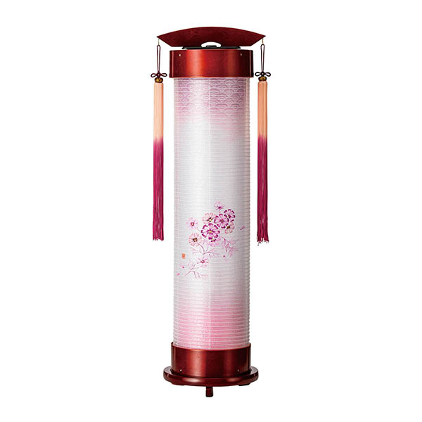 ワイン 伸縮提灯 絹二重 秋桜 ワンタッチ伸縮 木製 電気コード式（LED仕様）