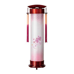 ワイン 伸縮提灯 絹二重 秋桜 ワンタッチ伸縮 木製 電気コード式(LED仕様)